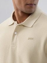 Men T-Shirt Solid Beige Regular Fit