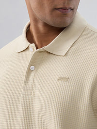 Men T-Shirt Solid Beige Regular Fit