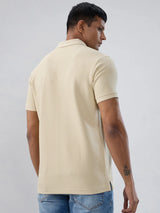 Men T-Shirt Solid Beige Regular Fit