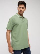 Men T-Shirt Solid Green Regular Fit