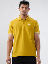 Men T-Shirt Solid Yellow Regular Fit