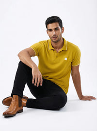 Men T-Shirt Solid Yellow Regular Fit