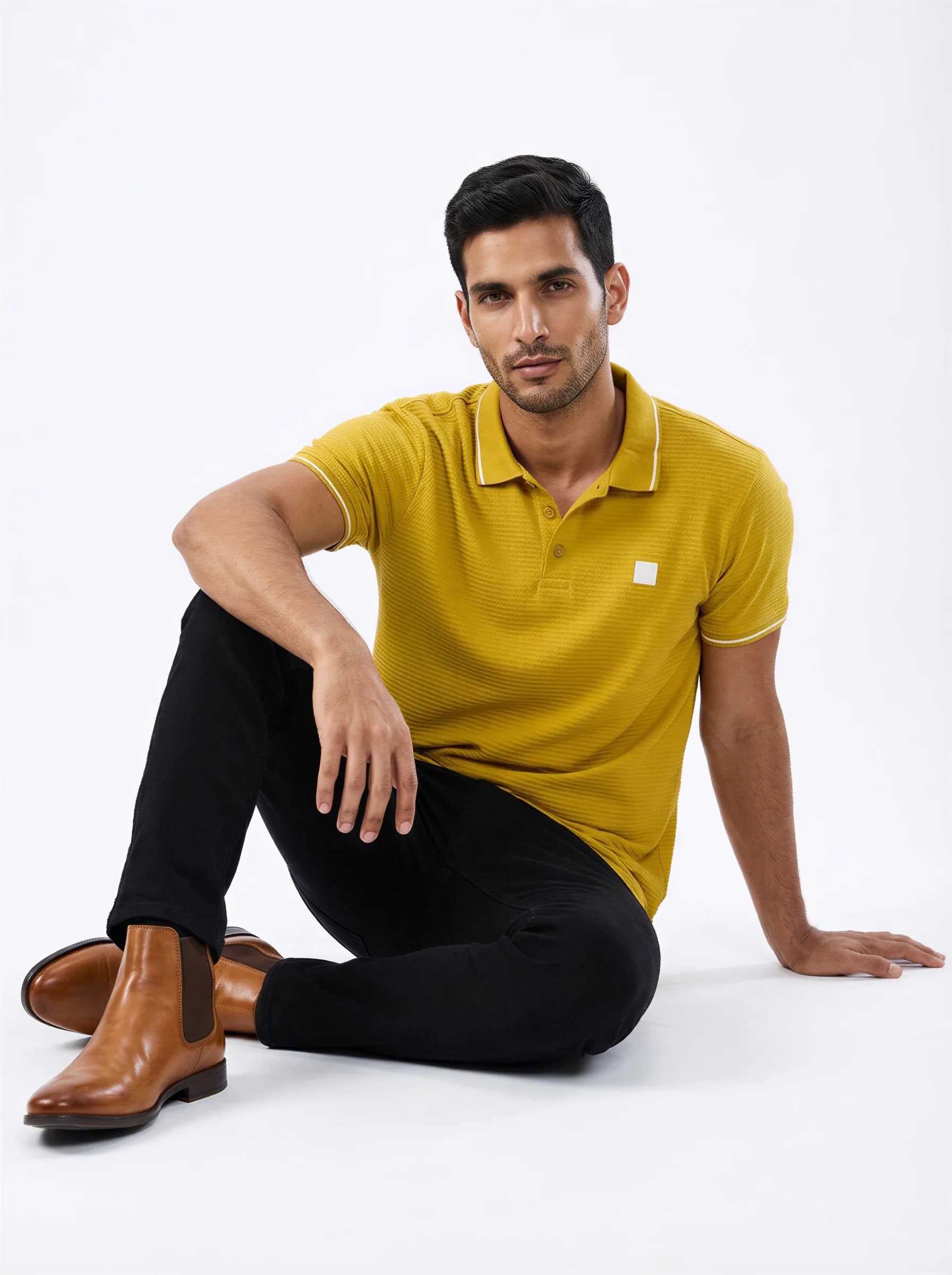 Men T-Shirt Solid Yellow Regular Fit