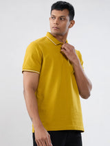 Men T-Shirt Solid Yellow Regular Fit