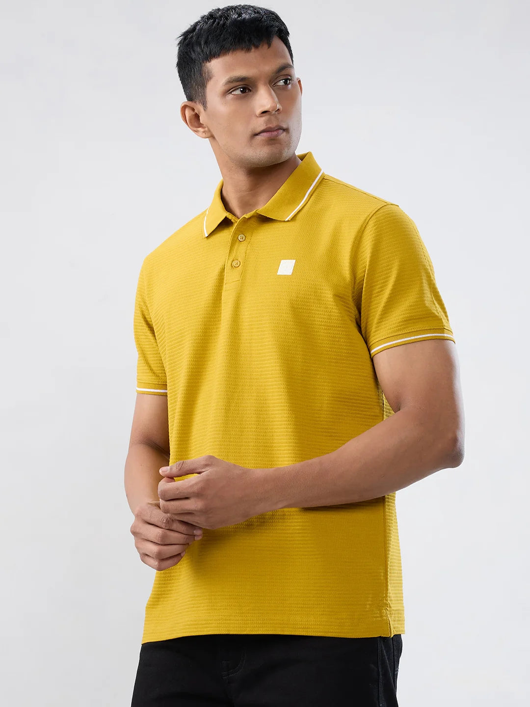 Men T-Shirt Solid Yellow Regular Fit