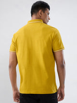 Men T-Shirt Solid Yellow Regular Fit