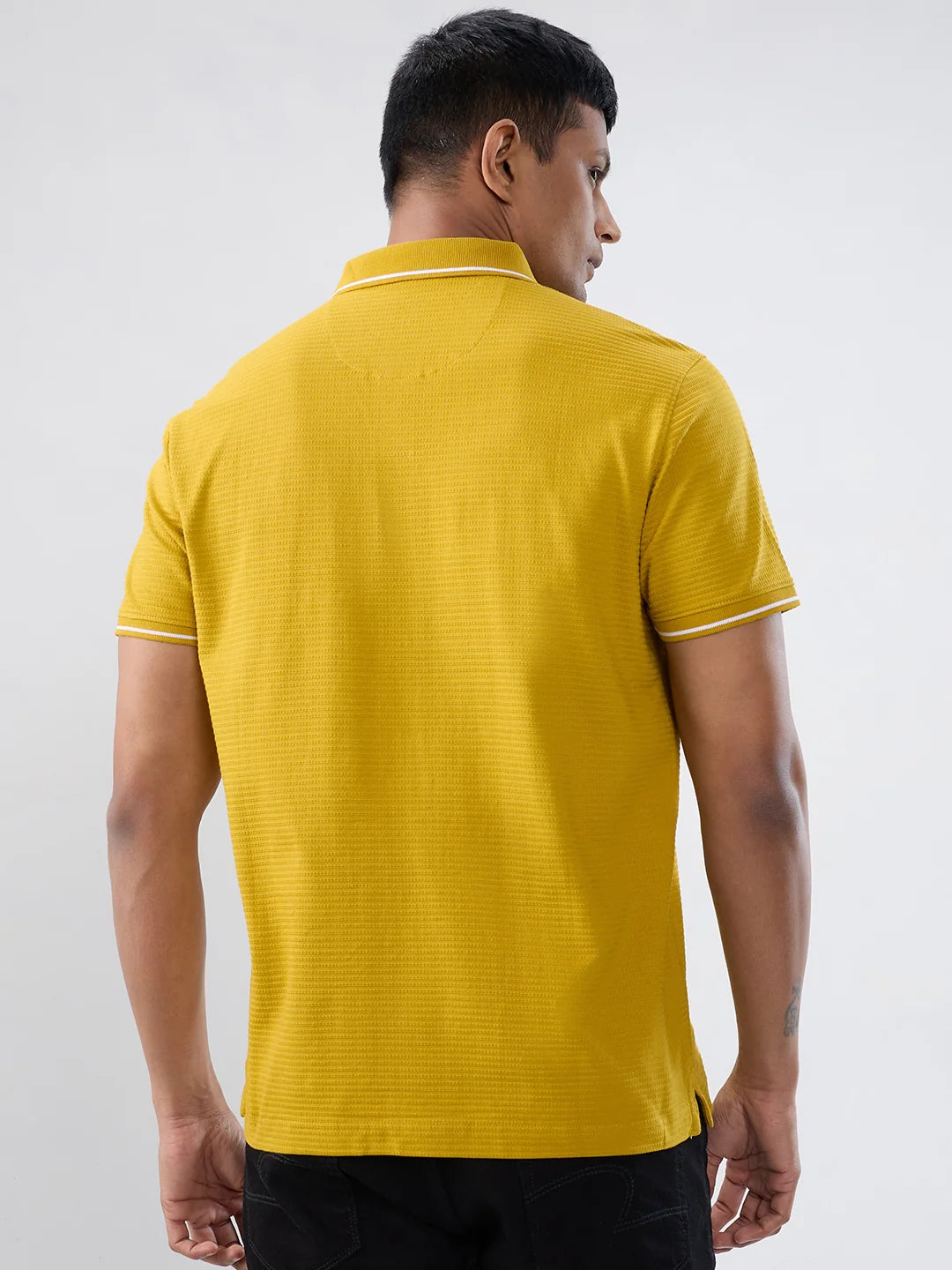 Men T-Shirt Solid Yellow Regular Fit