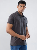 Men T-Shirt Textured Grey Regular Fit
