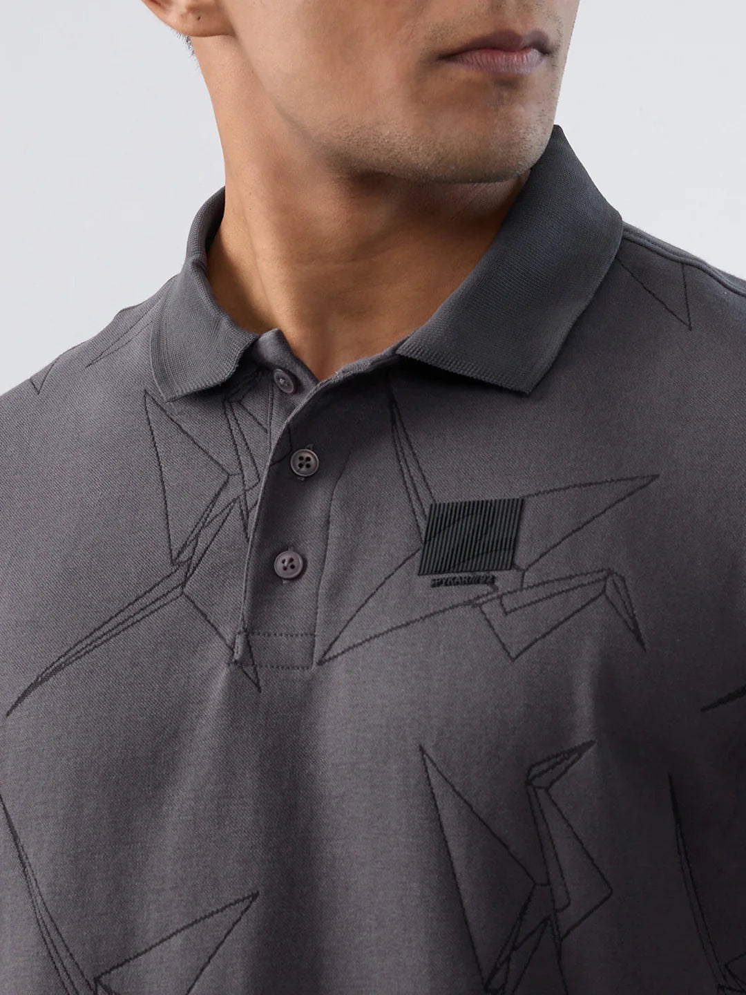 Men T-Shirt Textured Grey Regular Fit