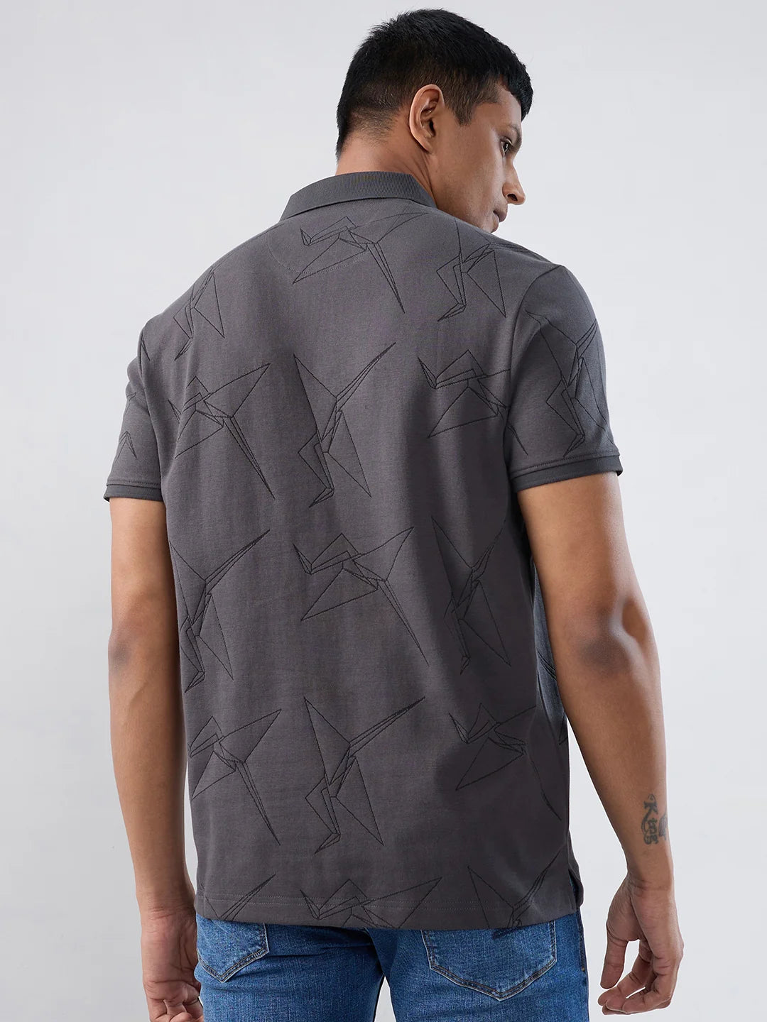 Men T-Shirt Textured Grey Regular Fit