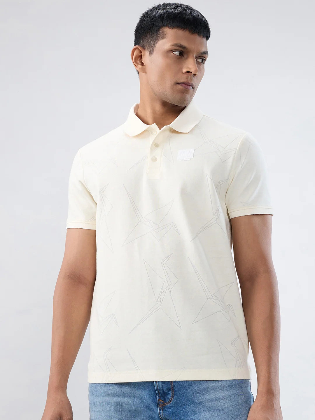Men T-Shirt Textured White Regular Fit