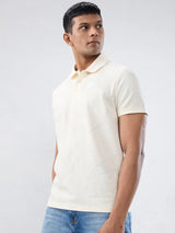 Men T-Shirt Textured White Regular Fit
