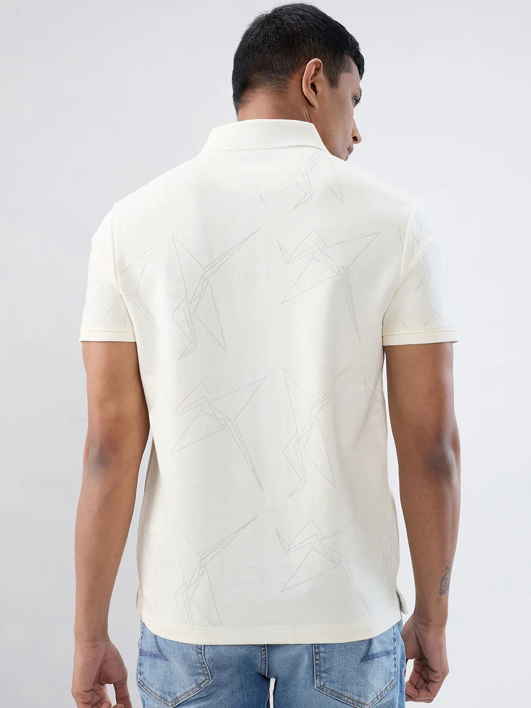 Men T-Shirt Textured White Regular Fit