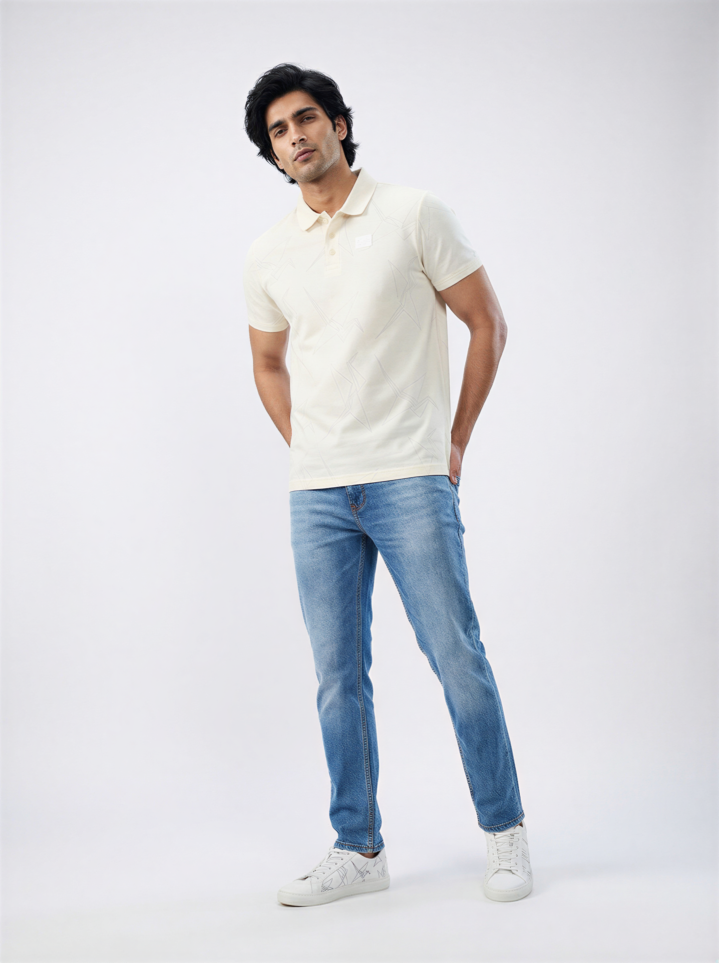 Men T-Shirt Textured White Regular Fit