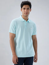 Men T-Shirt Textured Blue Regular Fit