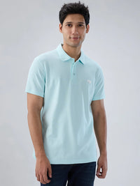 Men T-Shirt Textured Blue Regular Fit