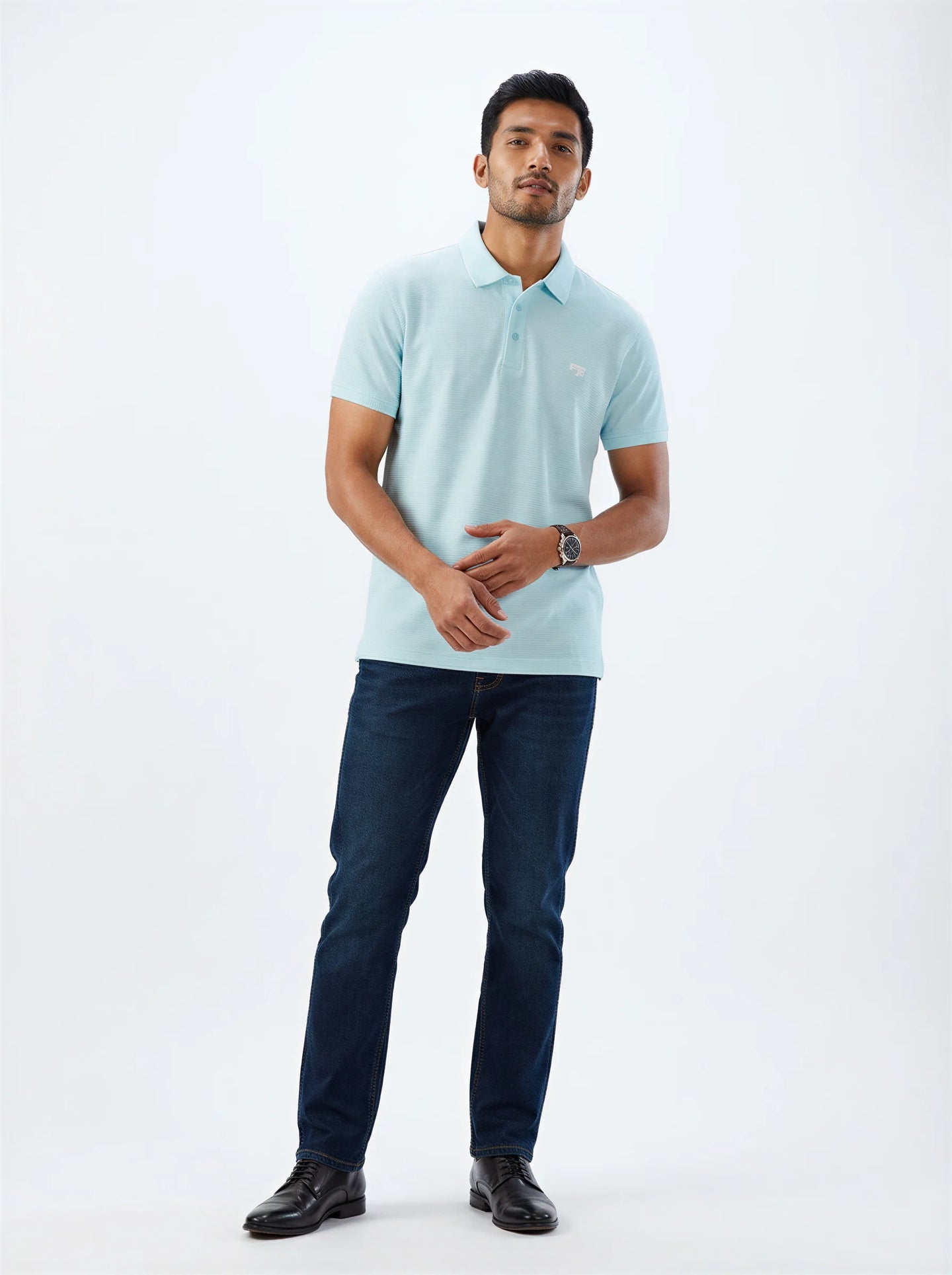 Men T-Shirt Textured Blue Regular Fit