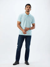 Men T-Shirt Textured Blue Regular Fit