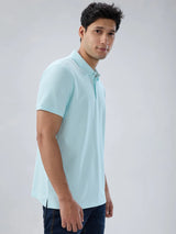 Men T-Shirt Textured Blue Regular Fit