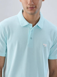 Men T-Shirt Textured Blue Regular Fit