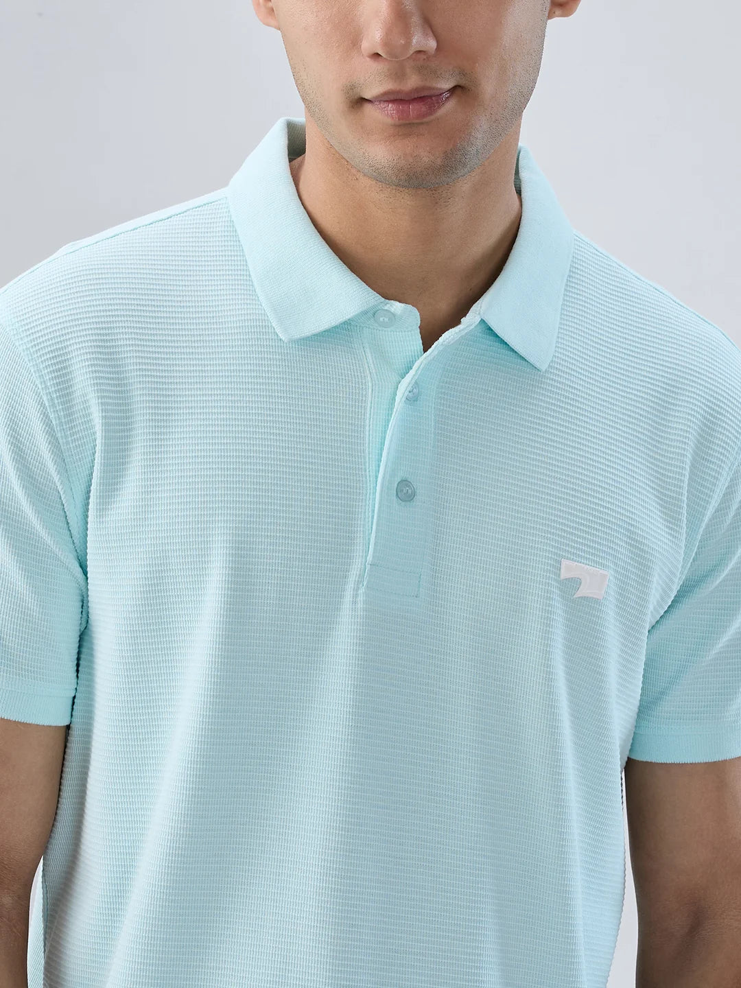 Men T-Shirt Textured Blue Regular Fit