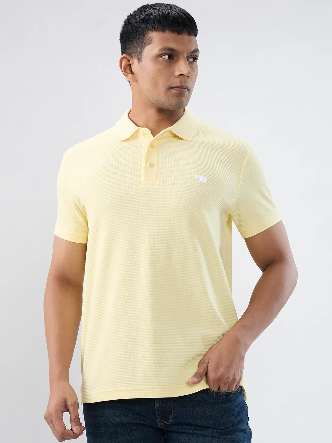 Men T-Shirt Textured Yellow Regular Fit