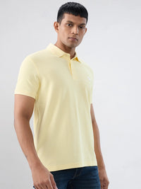 Men T-Shirt Textured Yellow Regular Fit