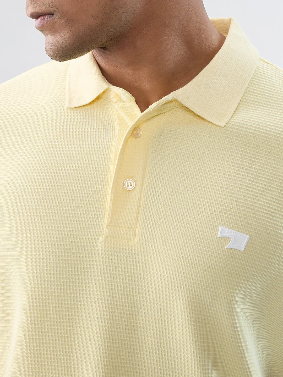 Men T-Shirt Textured Yellow Regular Fit