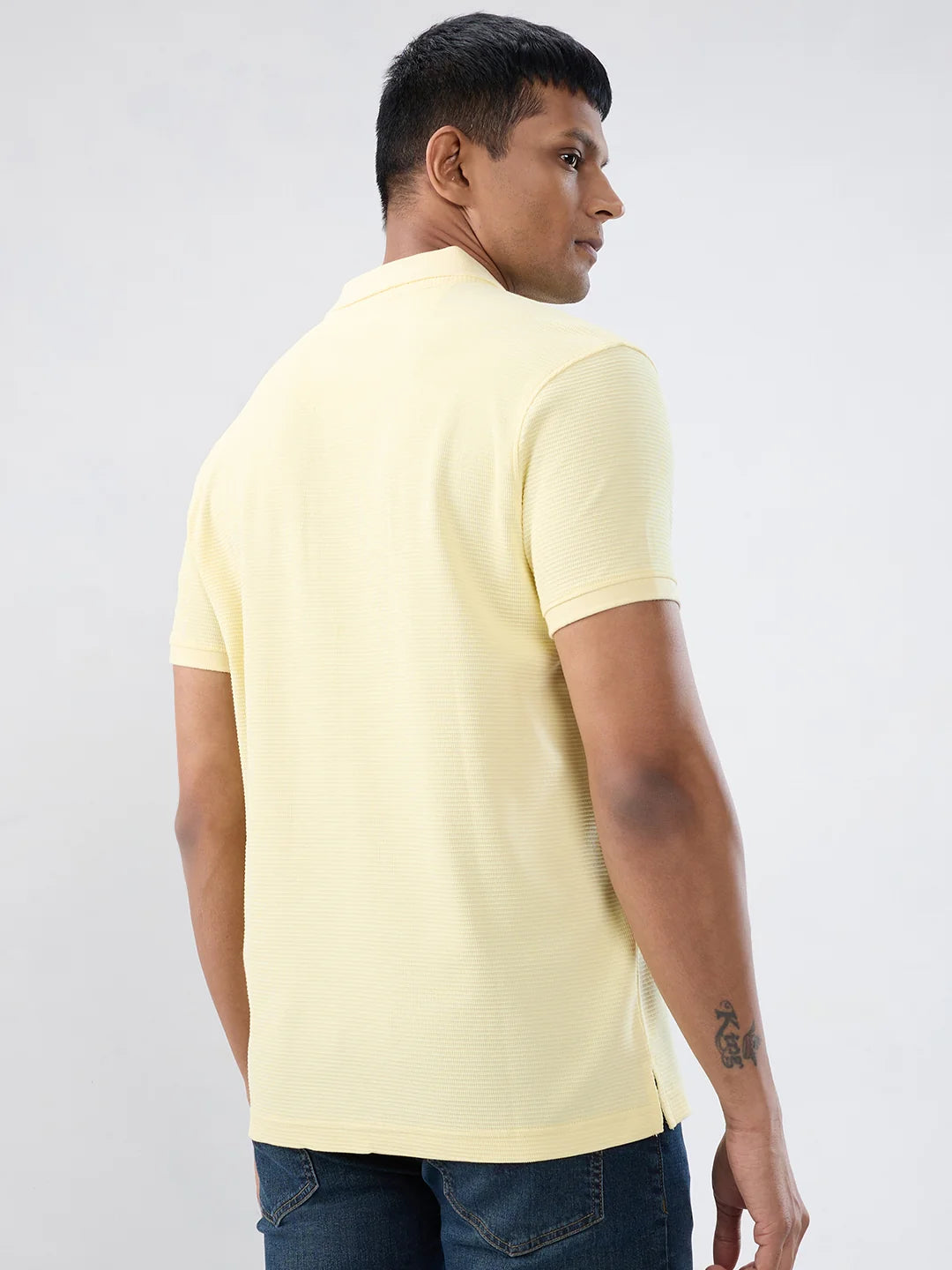 Men T-Shirt Textured Yellow Regular Fit