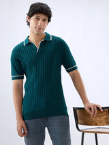 Men T-Shirt Solid Green Regular Fit