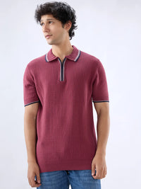 Men T-Shirt Solid Red Regular Fit