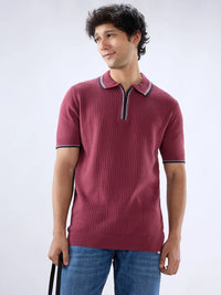 Men T-Shirt Solid Red Regular Fit