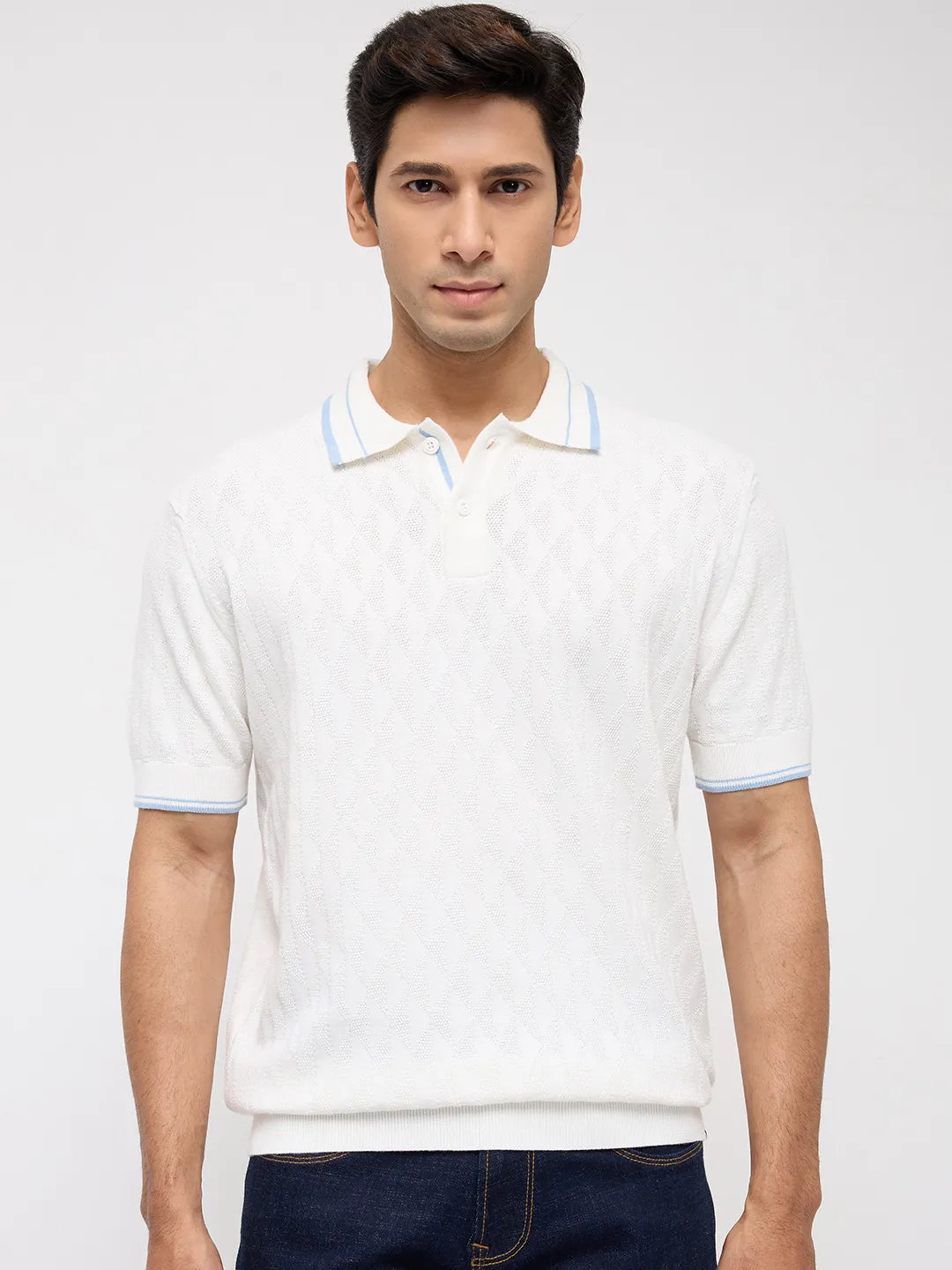 Men T-Shirt Solid Off White Regular Fit