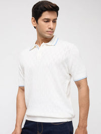 Men T-Shirt Solid Off White Regular Fit