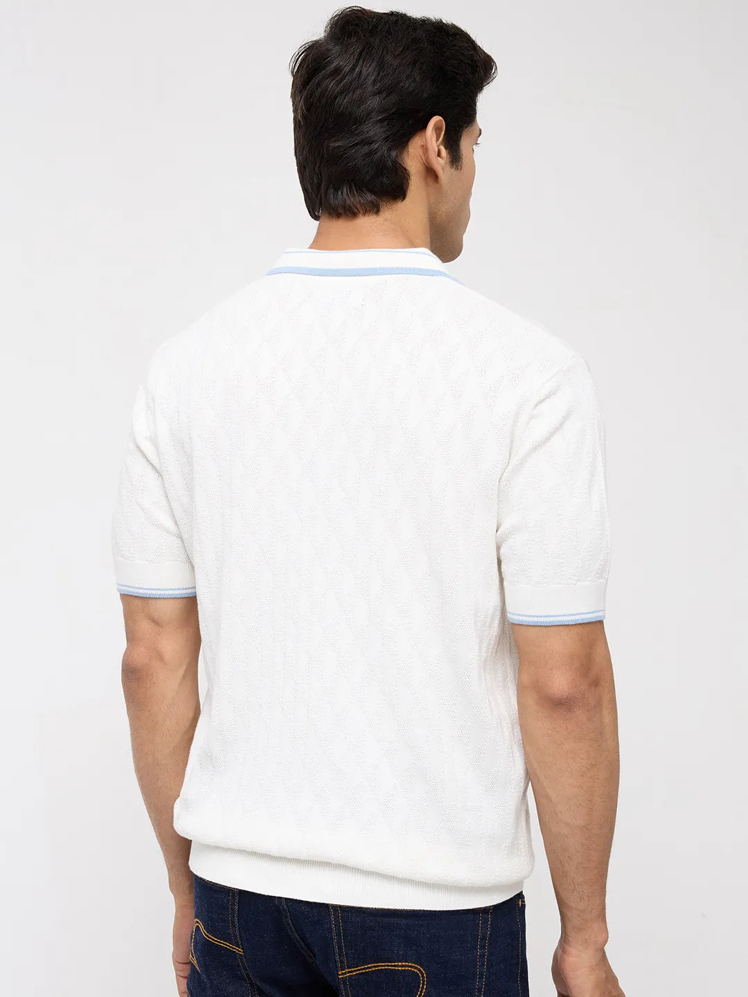 Men T-Shirt Solid Off White Regular Fit