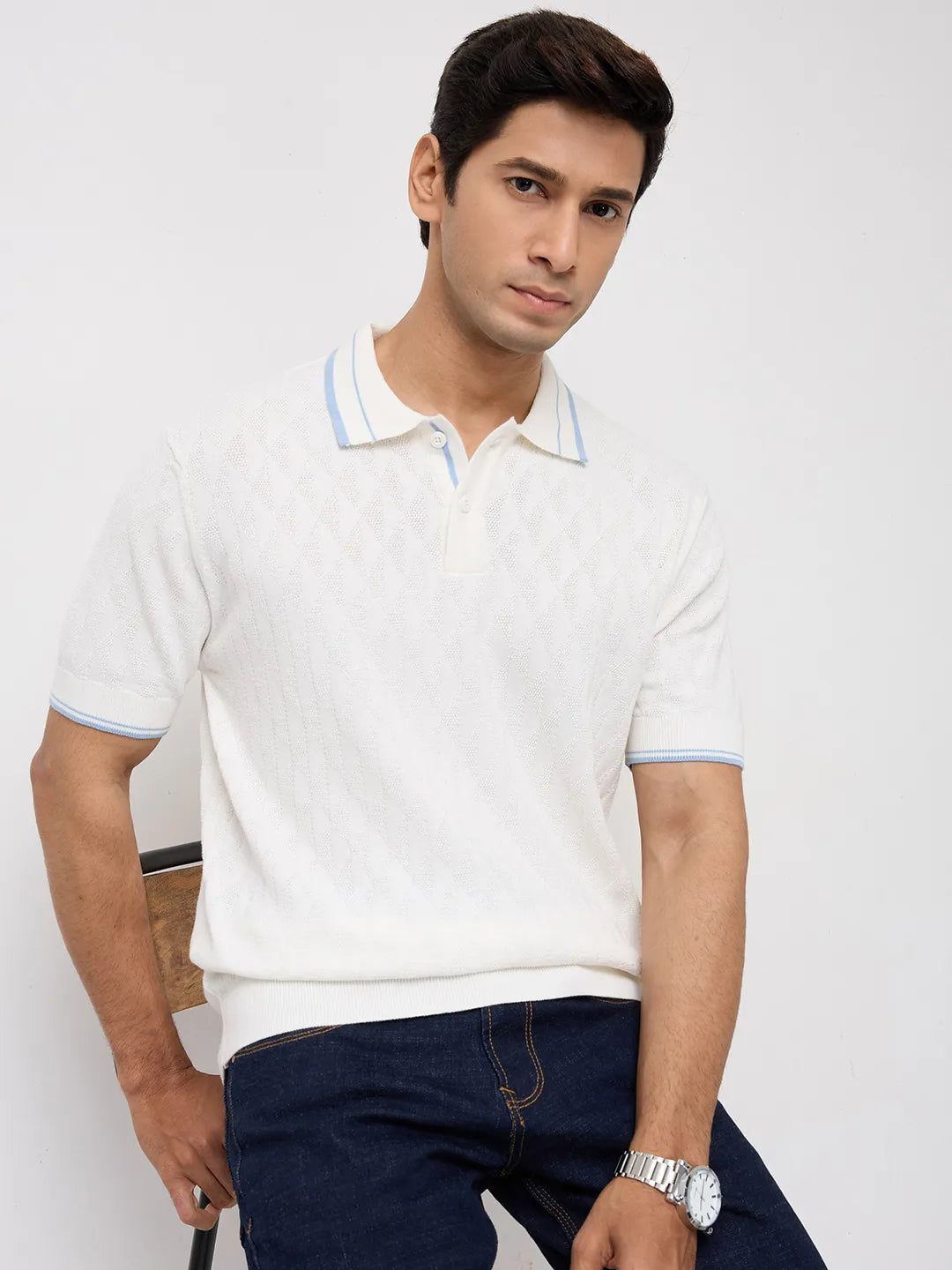 Men T-Shirt Solid Off White Regular Fit