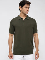 Men T-Shirt Solid Green Regular Fit