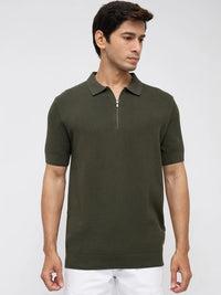 Men T-Shirt Solid Green Regular Fit