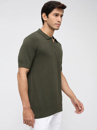 Men T-Shirt Solid Green Regular Fit