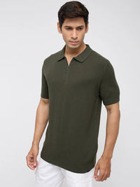 Men T-Shirt Solid Green Regular Fit