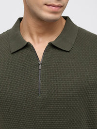 Men T-Shirt Solid Green Regular Fit