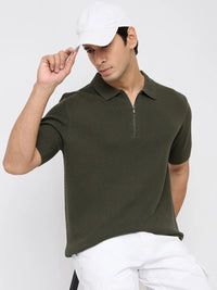 Men T-Shirt Solid Green Regular Fit