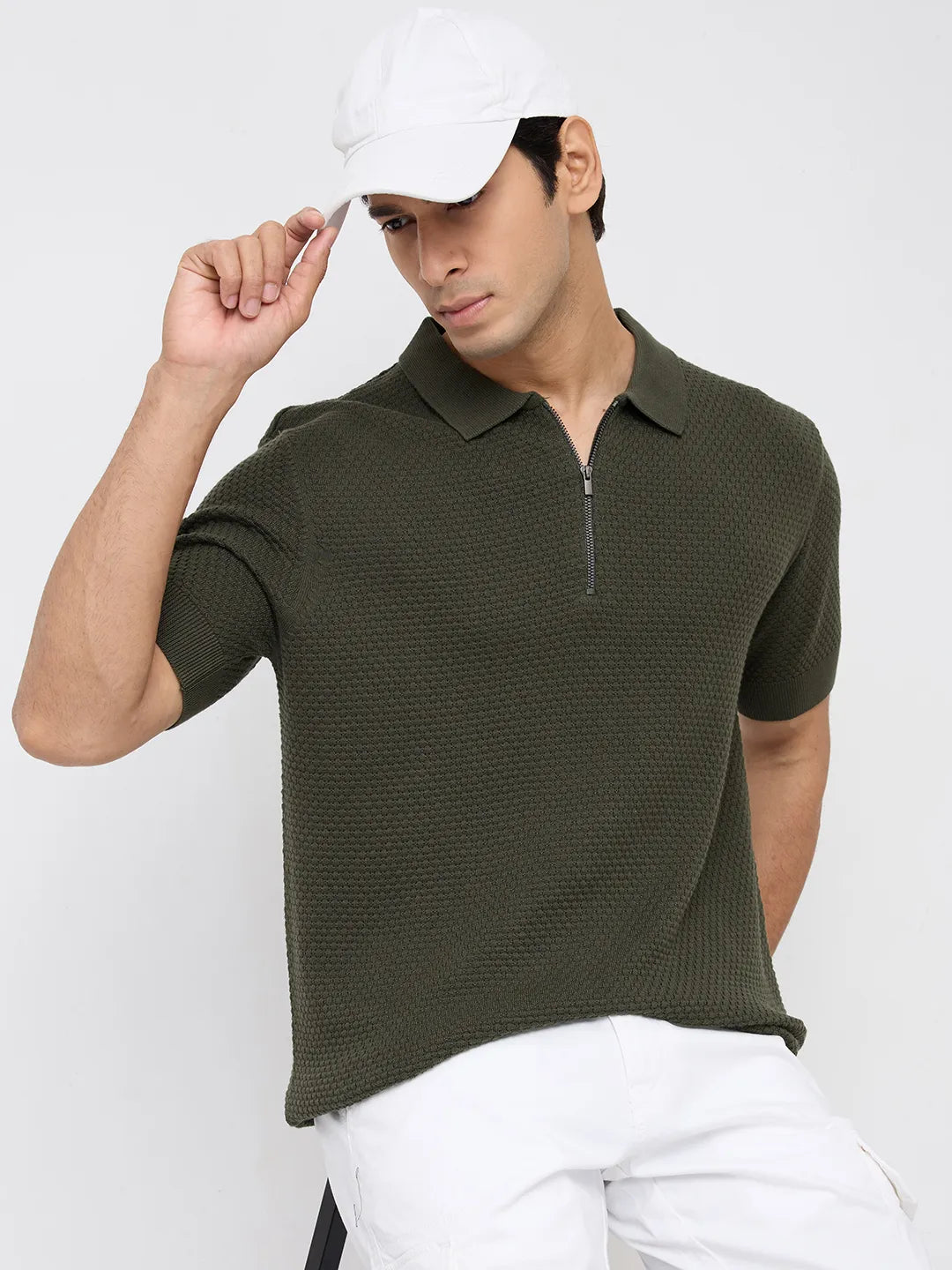 Men T-Shirt Solid Green Regular Fit