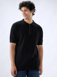 Men T-Shirt Solid Black Regular Fit