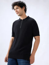 Men T-Shirt Solid Black Regular Fit