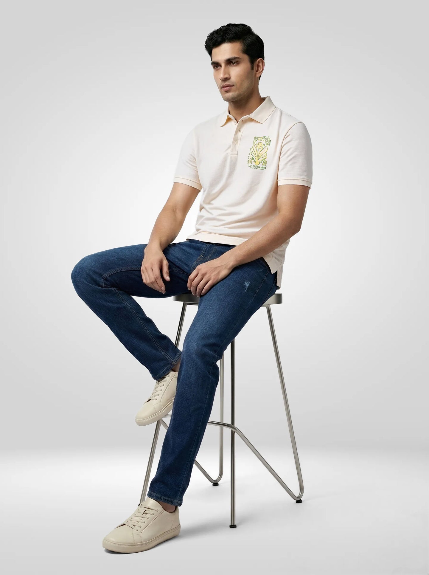 Men T-Shirt Textured Off White Regular Fit