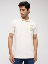 Men T-Shirt Textured Off White Regular Fit