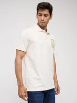 Men T-Shirt Textured Off White Regular Fit
