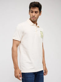 Men T-Shirt Textured Off White Regular Fit
