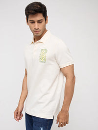 Men T-Shirt Textured Off White Regular Fit